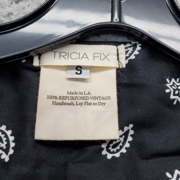 Tricia Fix Blouse Womens S Multi Plaid Paisley Upcycled Mixed Media Drawstring - Picture 6 of 6